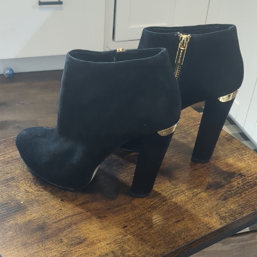 Michael Kors Black Suede Haven Platform Ankle Booties with Gold Accents - Picture 11 of 17